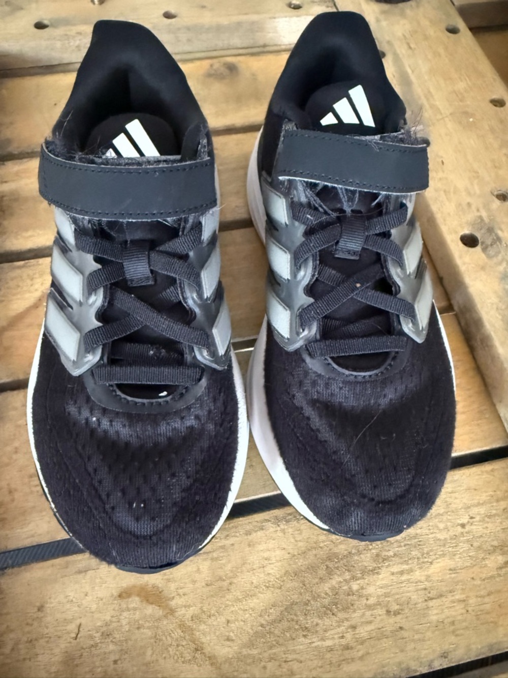 adidas Kids Black and Gray Velcro Athletic Sneakers 13c